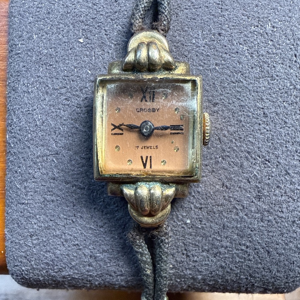 Vintage Watch Crosby 17 Jewel 10K Rolled Gold Plate Band For Parts Not Running